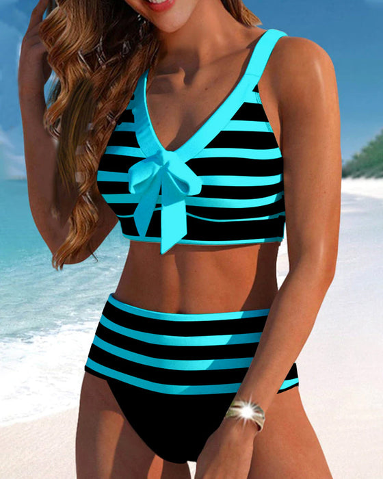 Bikinis mit hoher Taille und Streifendruck