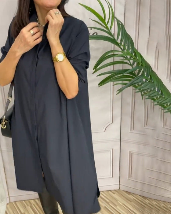 Einfarbiges Freizeitkleid mit Revers