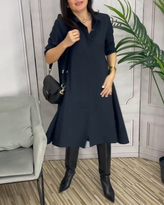 Einfarbiges Freizeitkleid mit Revers