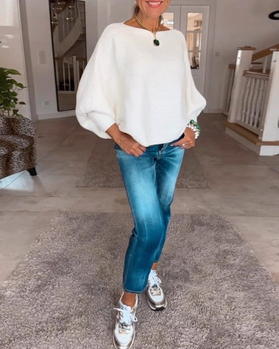 Pullover mit Laternenärmeln und fester Farbe