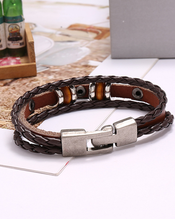 Handbesticktes mehrschichtiges Lederarmband