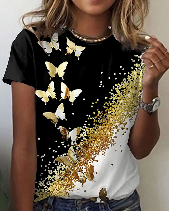 Einfaches bedrucktes T-Shirt mit Rundhalsausschnitt