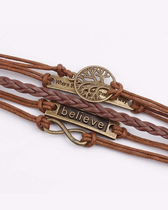 Baum des Lebens unendlich glauben Retro-Kordel-Lederarmband