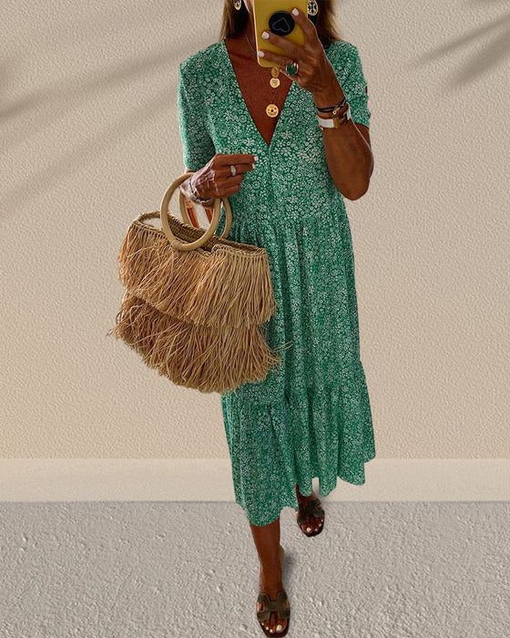 Kleid mit V-Ausschnitt und Blumendruck