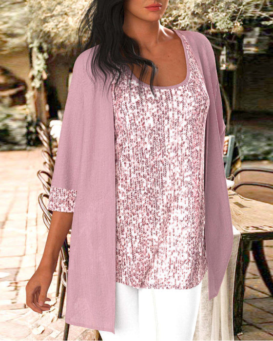 Pailletten-Tanktop und Strickjacke