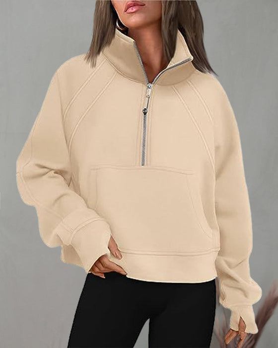 Rollkragen-Sweatshirt mit Reißverschluss und kurzen Ärmeln