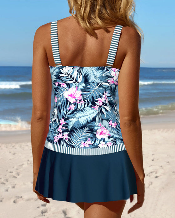 Tankini-Set mit tropischem Pflanzen-Print