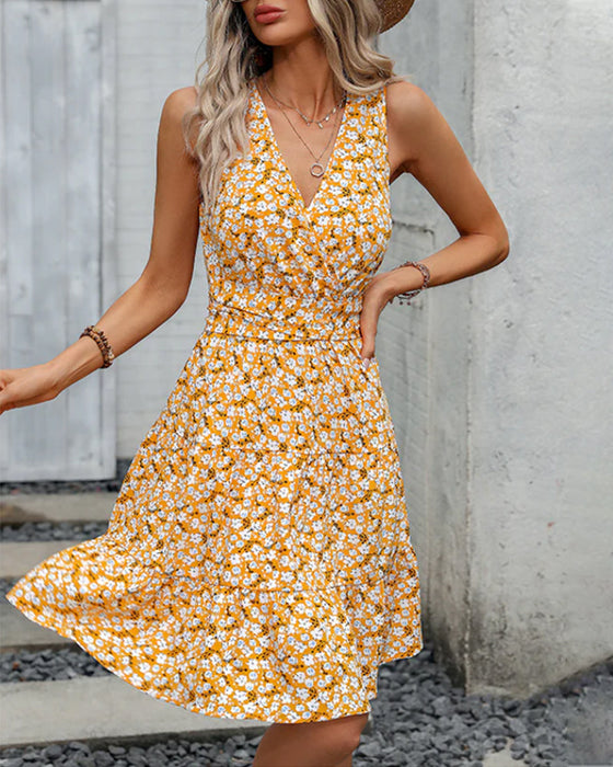 Blumenkleid in A-Linie mit V-Ausschnitt