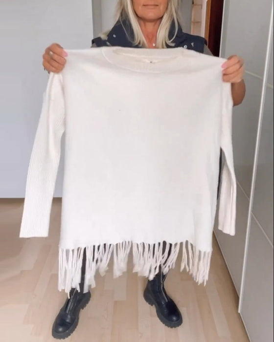Einfarbiger Freizeitpullover mit Fransen