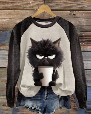 Loses Katzen-Sweatshirt mit Farbblock