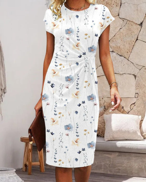 Kleid mit Blumendruck und kurzen Ärmeln