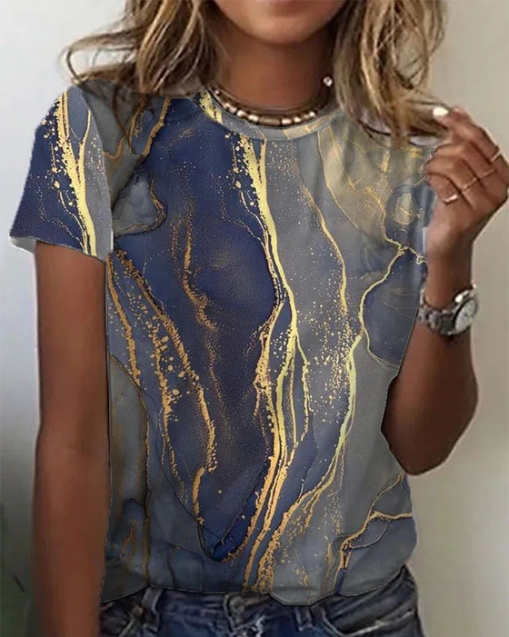 Einfaches bedrucktes T-Shirt mit Rundhalsausschnitt