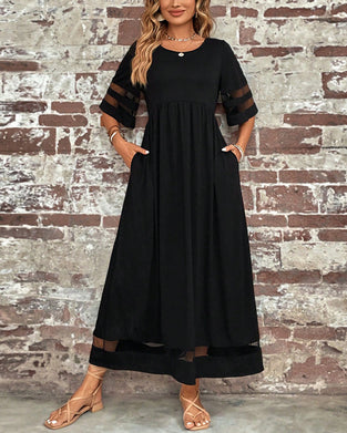 Elegantes Kleid Mit Mittellangen ärmeln Und Lässigem Rundhalsausschnitt