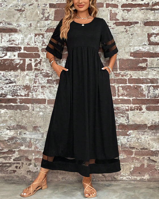 Elegantes Kleid Mit Mittellangen ärmeln Und Lässigem Rundhalsausschnitt