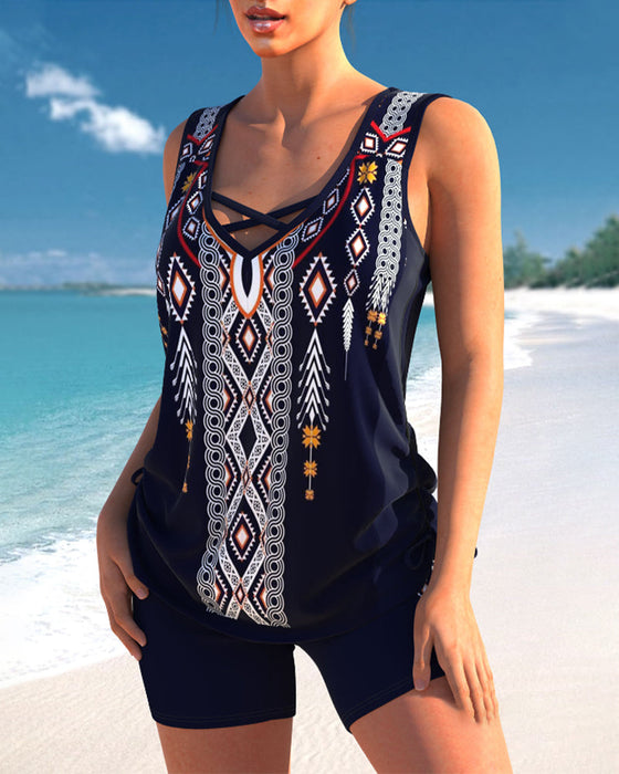 Tankinis mit V-Ausschnitt und Tribal-Print