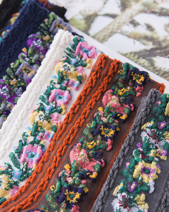 Socken mit Vintage-Blumenstickerei (5 Paar)