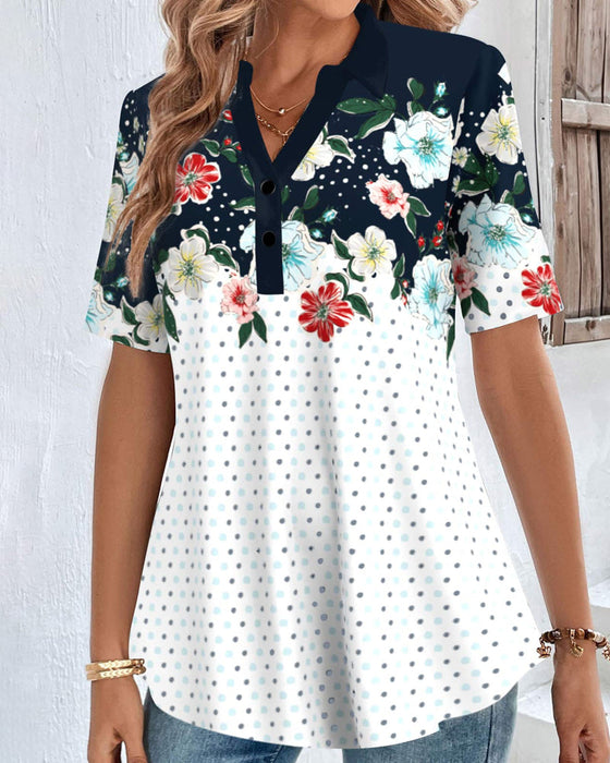 Bluse mit V-Ausschnitt und Blumendruck