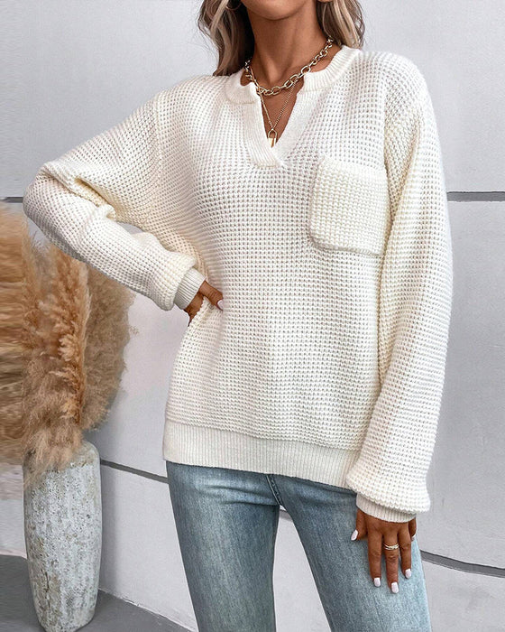 Lässiger Taschenpullover mit langen Ärmeln