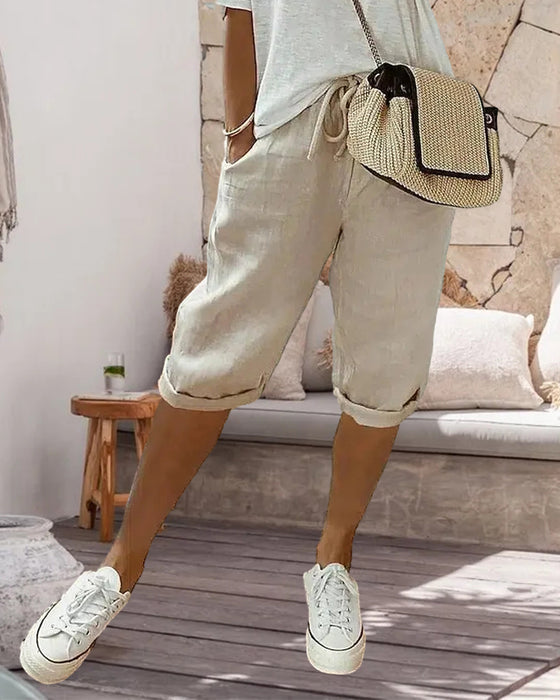 Bequeme Hose mit einfarbigem Kordelzug