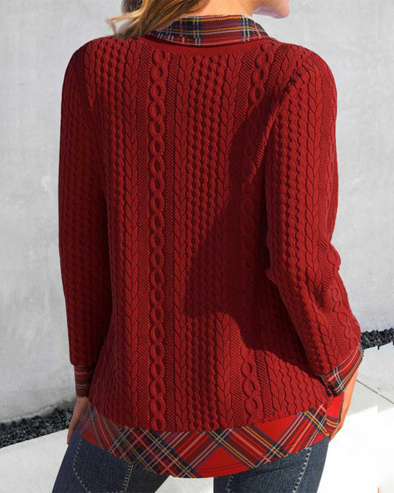 Kariertes Patchwork-Sweatshirt mit Revers