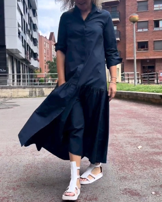 Einfarbiges, lässiges Langarmkleid
