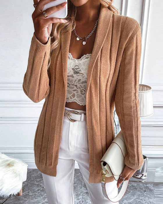 Einfarbiger Rippstrick-Cardigan