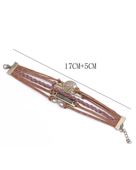 Baum des Lebens unendlich glauben Retro-Kordel-Lederarmband