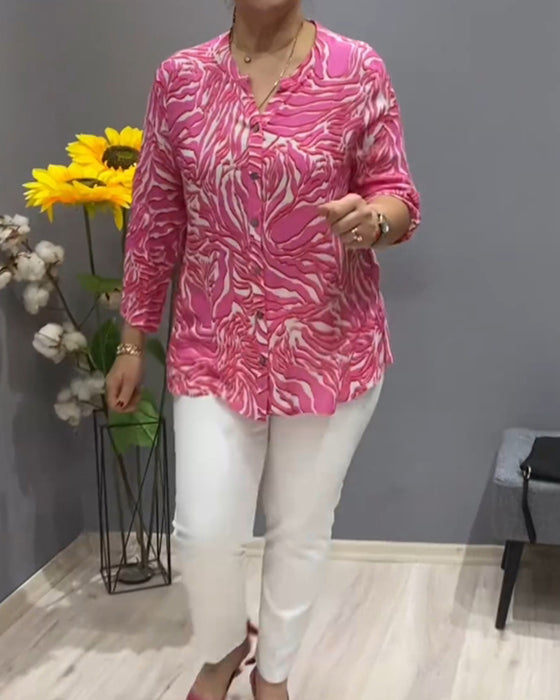 Langärmeliges bedrucktes Shirt mit Knöpfen