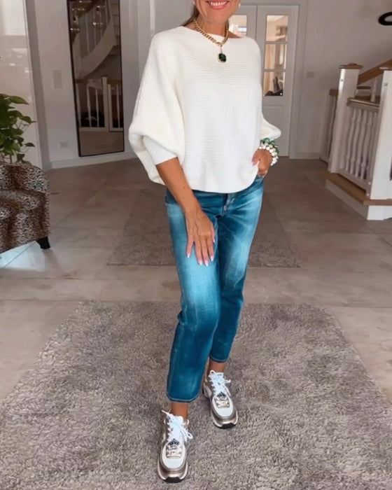 Pullover mit Laternenärmeln und fester Farbe