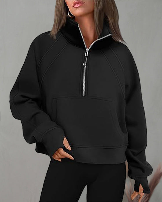 Rollkragen-Sweatshirt mit Reißverschluss und kurzen Ärmeln
