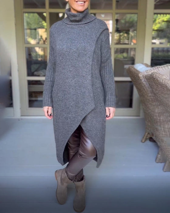 Pullover mit hohem Hals und lang