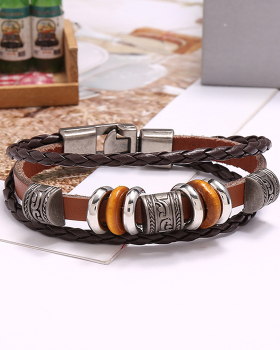Handbesticktes mehrschichtiges Lederarmband