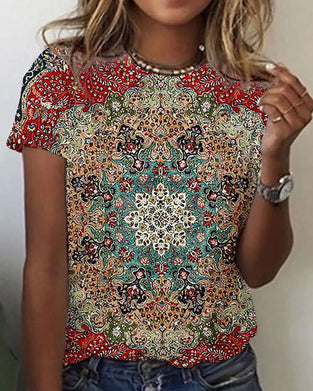 Bedrucktes Kurzarm-T-Shirt mit Rundhalsausschnitt