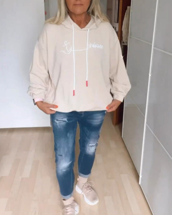 Lockere Kapuzenpullover mit Anker-Print
