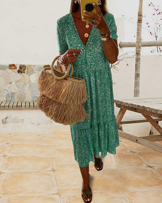 Kleid mit V-Ausschnitt und Blumendruck