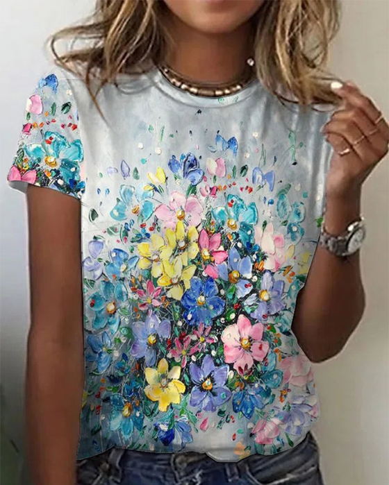 Einfaches bedrucktes T-Shirt mit Rundhalsausschnitt