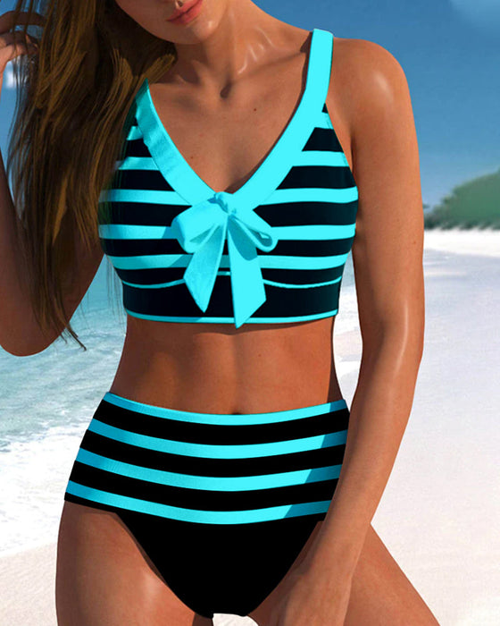 Bikinis mit hoher Taille und Streifendruck