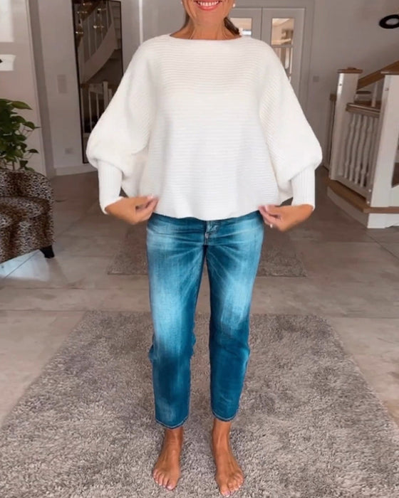 Pullover mit Laternenärmeln und fester Farbe