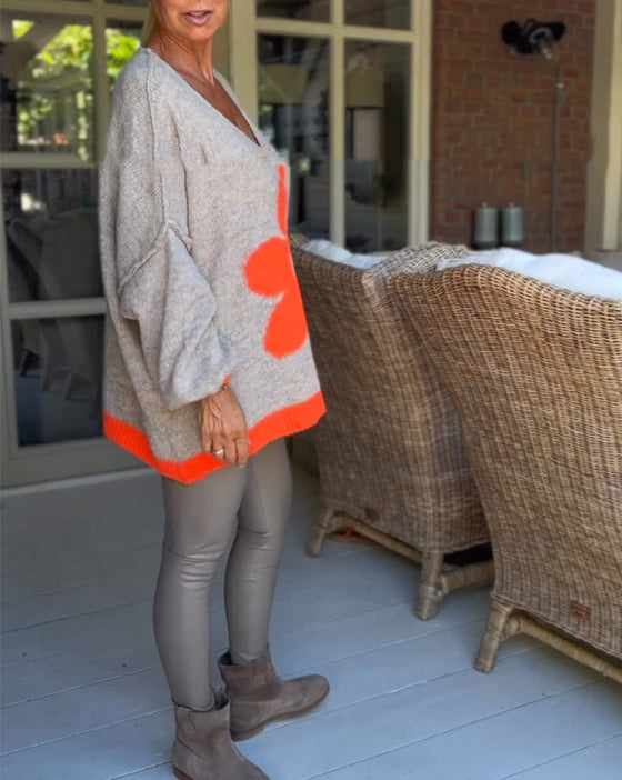 Pullover mit V-Ausschnitt und Blumenmuster
