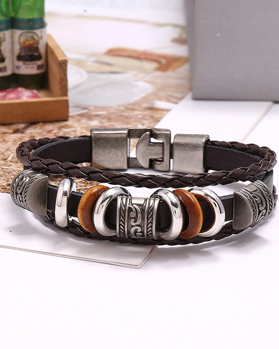 Handbesticktes mehrschichtiges Lederarmband