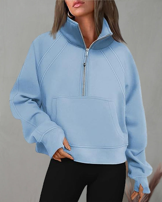 Rollkragen-Sweatshirt mit Reißverschluss und kurzen Ärmeln