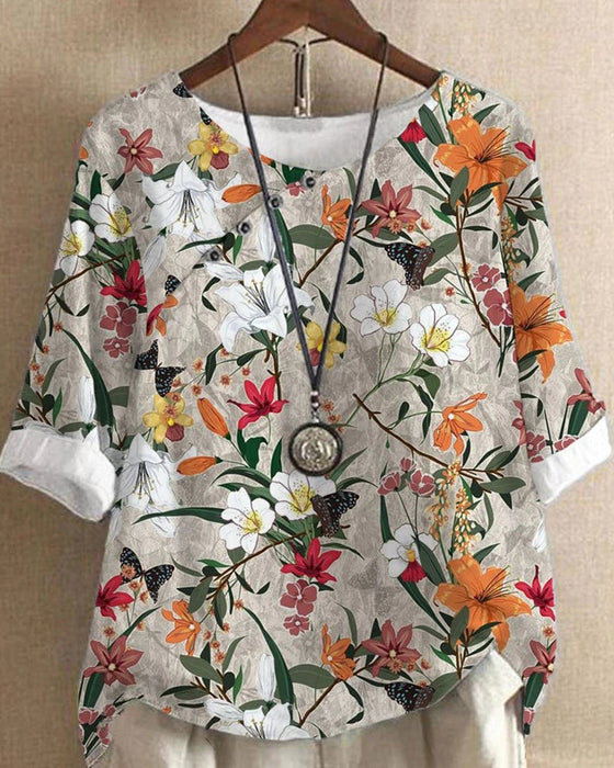 Blumen-t-shirt mit halben ärmeln