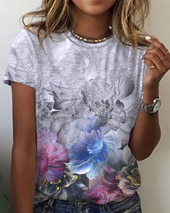 Einfaches bedrucktes T-Shirt mit Rundhalsausschnitt