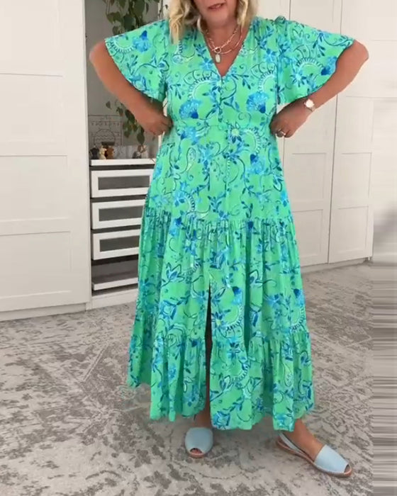 Kleid mit kurzen Ärmeln, Taschen und Aufdruck
