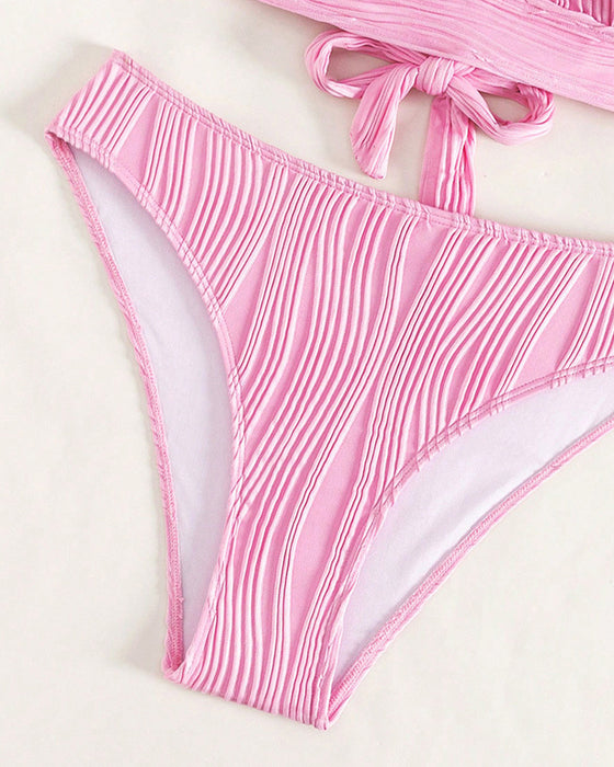 Einfarbiger, sexy Bikini mit tiefem V-Ausschnitt