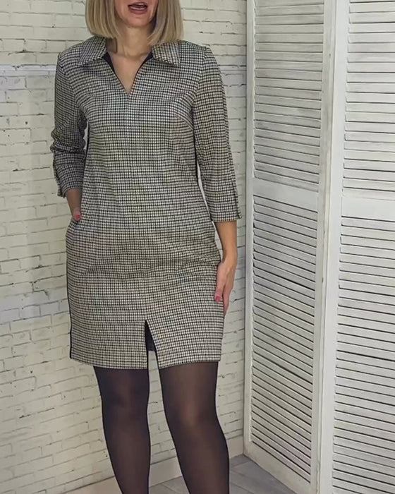 Kleid mit V-Ausschnitt, langen Ärmeln und Schlitzen
