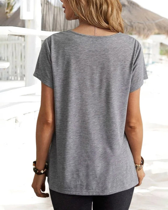 T-Shirt mit Wasserfallausschnitt und kurzen Ärmeln