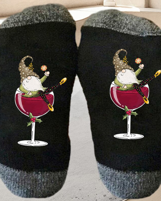 🧦Weihnachtswichtel Weinglas Unisex-Crew-Socken🧦