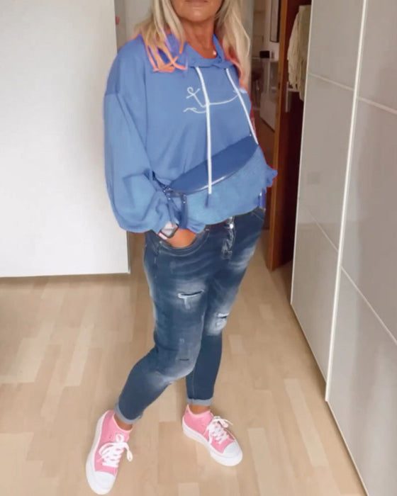 Lockere Kapuzenpullover mit Anker-Print