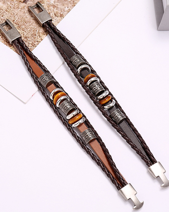 Handbesticktes mehrschichtiges Lederarmband